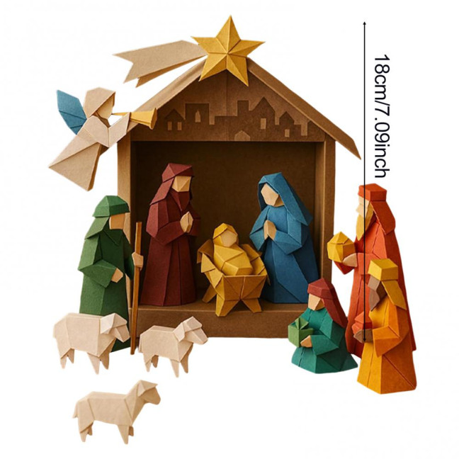 DIY Paper Nativity Scene 3D Origami Paper Craft Kit Christmas Nativity DIY Kit with Jesus Christ Holy Family for Kids School Family Activity