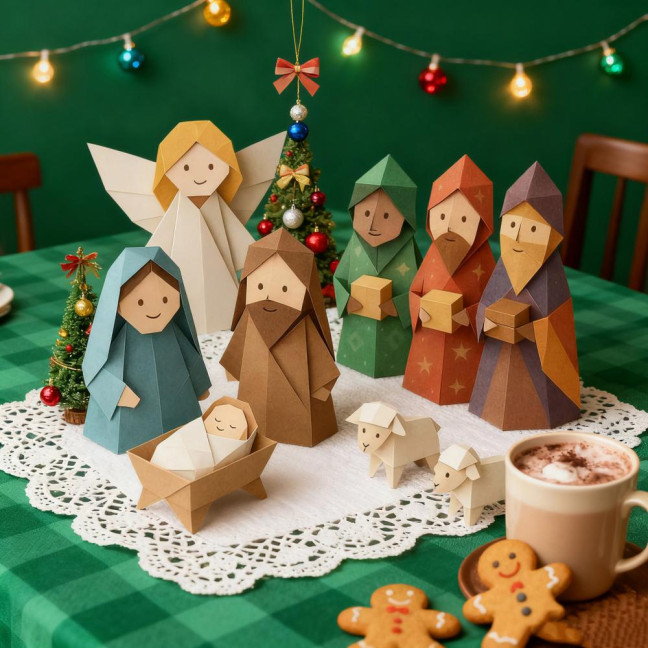 DIY Paper Nativity Scene 3D Origami Paper Craft Kit Christmas Nativity DIY Kit with Jesus Christ Holy Family for Kids School Family Activity