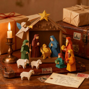 DIY Paper Nativity Scene 3D Origami Paper Craft Kit Christmas Nativity DIY Kit with Jesus Christ Holy Family for Kids School Family Activity