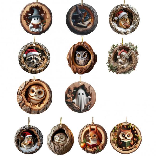 Animal Christmas Ornament 2D Flat Forest Animal Xmas Tree Ornament Acrylic Hanging Woodland Pendant for Garden Tree Home Decor Animal Christmas Ornament 2D Flat Forest Animal Xmas Tree Ornament Acrylic Hanging Woodland Pendant for Garden Tree Home Decor
