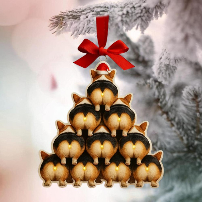 Corgi Butt Christmas Ornament 2D Acrylic Funny Dog Butt Stacking Xmas Tree Shaped Pendants for Tree Car Home Hanging Decor