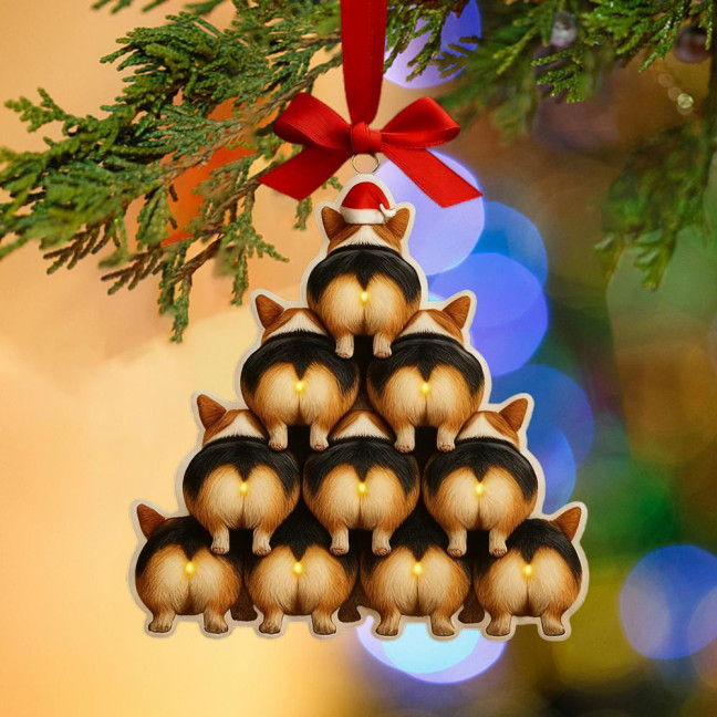 Corgi Butt Christmas Ornament 2D Acrylic Funny Dog Butt Stacking Xmas Tree Shaped Pendants for Tree Car Home Hanging Decor