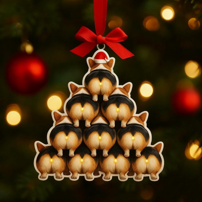 Corgi Butt Christmas Ornament 2D Acrylic Funny Dog Butt Stacking Xmas Tree Shaped Pendants for Tree Car Home Hanging Decor