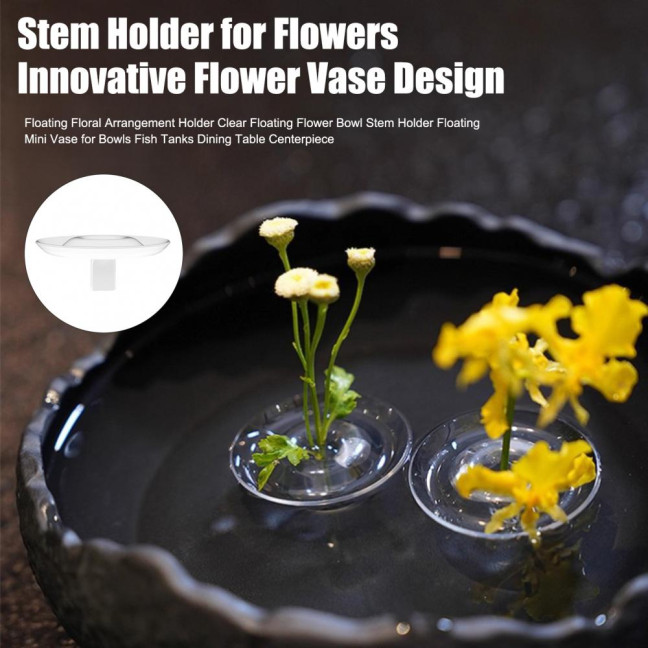 Floating Floral Arrangement Holder Clear Floating Flower Bowl Stem Holder Floating Mini Vase for Bowls Fish Tanks Dining Table Centerpiece