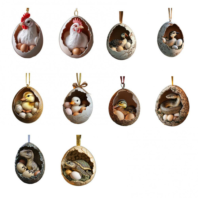 Christmas Ornament Acrylic Animal Egg Tree Pendant 2D Chicken Duck Turtle Eggshell Farm Decorations Holiday Gift for Family Friends Christmas Ornament Acrylic Animal Egg Tree Pendant 2D Chicken Duck Turtle Eggshell Farm Decorations Holiday Gift for Family Friends