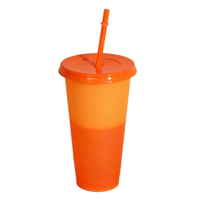 Color Changing Plastic Tumbler with Straw 24oz Reusable Cold Water Cup Leak-Proof Stackable Drinkware for Indoor Outdoor Use