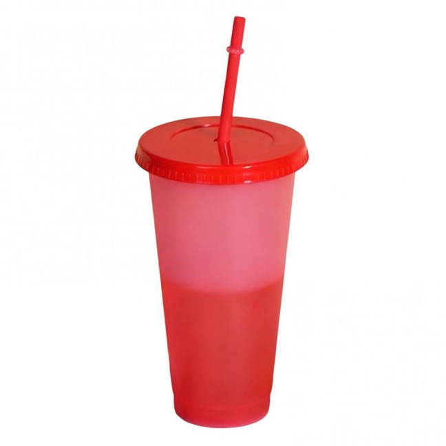 Color Changing Plastic Tumbler with Straw 24oz Reusable Cold Water Cup Leak-Proof Stackable Drinkware for Indoor Outdoor Use