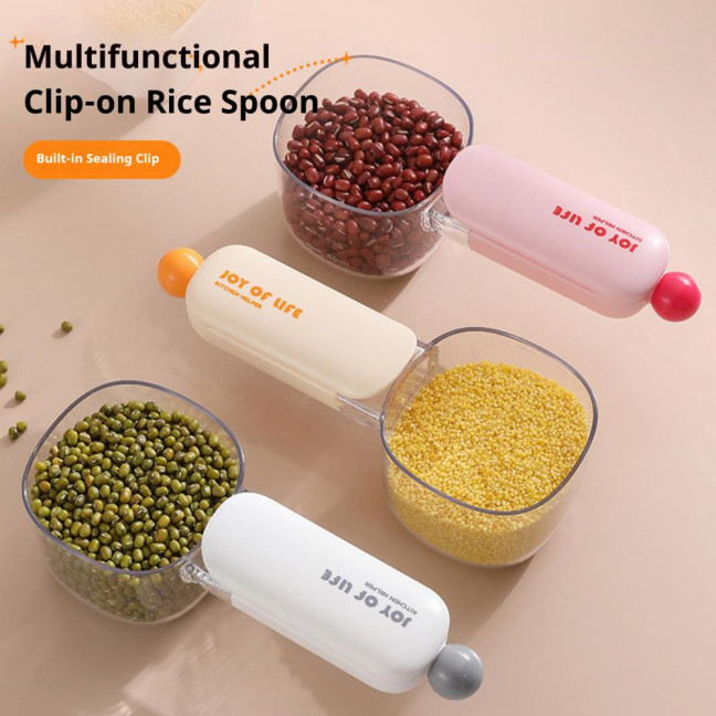 Pet Food Measuring Spoon with Scale Bag Sealing Clip Multi-functional Rice Flour Scoop Kitchen Utility Tool Pet Food Measuring Spoon with Scale Bag Sealing Clip Multi-functional Rice Flour Scoop Kitchen Utility Tool