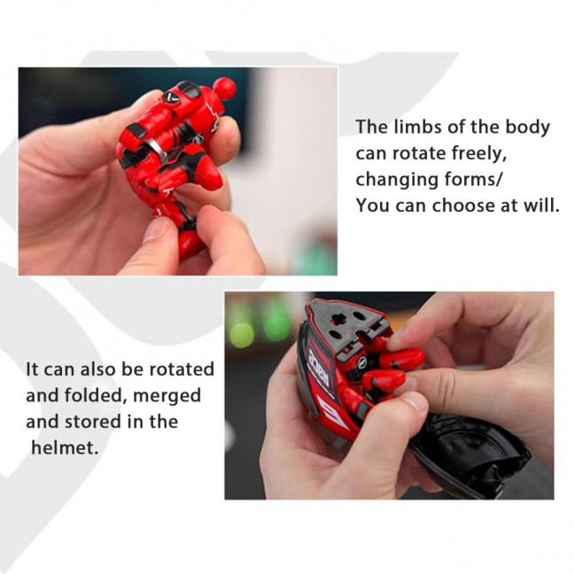 Transforming Motorcycle Rider Figurine Deformable Helmet Racing Driver Action Figure with Movable Joints Desktop Decoration Ornament 