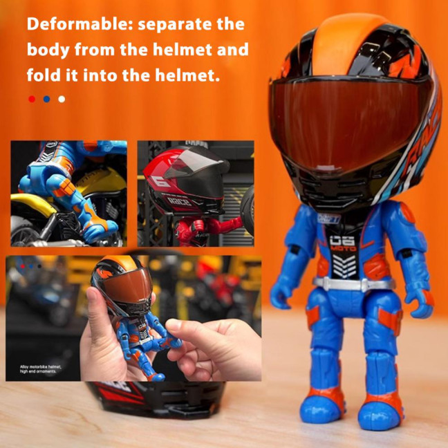 Transforming Motorcycle Rider Figurine Deformable Helmet Racing Driver Action Figure with Movable Joints Desktop Decoration Ornament 