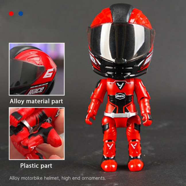 Transforming Motorcycle Rider Figurine Deformable Helmet Racing Driver Action Figure with Movable Joints Desktop Decoration Ornament 