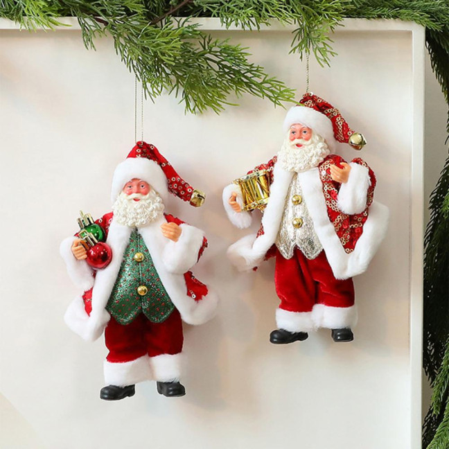 Christmas Santa Claus Doll Decoration Handcrafted Home Office Xmas Tree Santa Figurine Hanging Ornament Holiday Party Pendant 