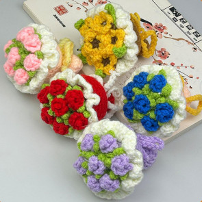 Crochet Rose Flower Bouquet Decoration Handmade Knitting Floral Ornament Finished Hand Woven Flower Table Centerpiece 