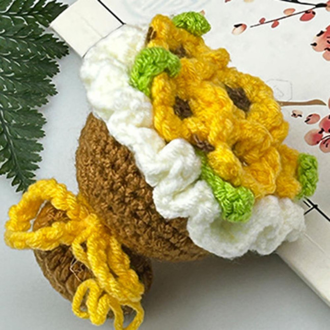 Crochet Rose Flower Bouquet Decoration Handmade Knitting Floral Ornament Finished Hand Woven Flower Table Centerpiece 