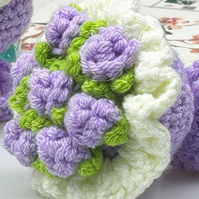 Crochet Rose Flower Bouquet Decoration Handmade Knitting Floral Ornament Finished Hand Woven Flower Table Centerpiece 