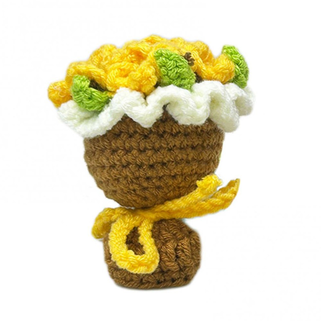Crochet Rose Flower Bouquet Decoration Handmade Knitting Floral Ornament Finished Hand Woven Flower Table Centerpiece 