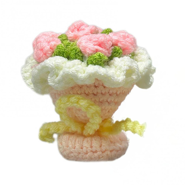 Crochet Rose Flower Bouquet Decoration Handmade Knitting Floral Ornament Finished Hand Woven Flower Table Centerpiece 