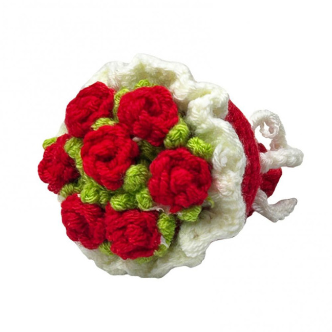 Crochet Rose Flower Bouquet Decoration Handmade Knitting Floral Ornament Finished Hand Woven Flower Table Centerpiece 