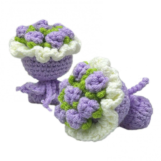 Crochet Rose Flower Bouquet Decoration Handmade Knitting Floral Ornament Finished Hand Woven Flower Table Centerpiece 