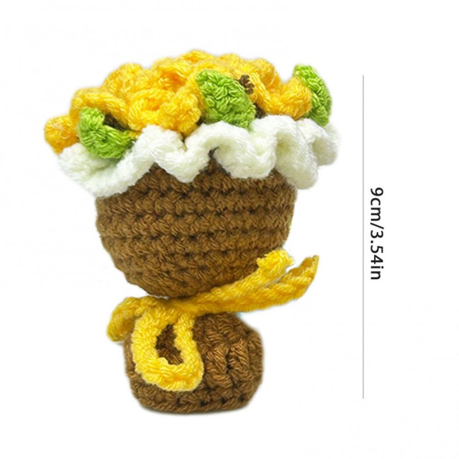 Crochet Rose Flower Bouquet Decoration Handmade Knitting Floral Ornament Finished Hand Woven Flower Table Centerpiece 