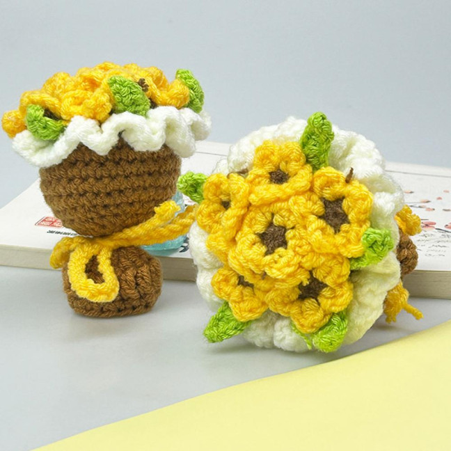Crochet Rose Flower Bouquet Decoration Handmade Knitting Floral Ornament Finished Hand Woven Flower Table Centerpiece 