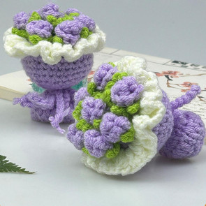 Crochet Rose Flower Bouquet Decoration Handmade Knitting Floral Ornament Finished Hand Woven Flower Table Centerpiece 