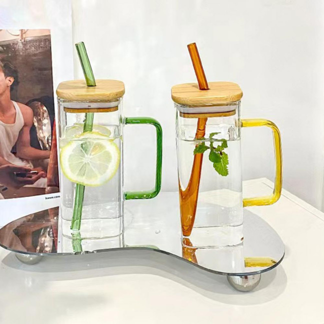 Square Glass Tumbler with Handle And Lid 380ml Transparent Coffee Cup Portable Tea Milk Jar for Hot Cold Drinks Square Glass Tumbler with Handle And Lid 380ml Transparent Coffee Cup Portable Tea Milk Jar for Hot Cold Drinks
