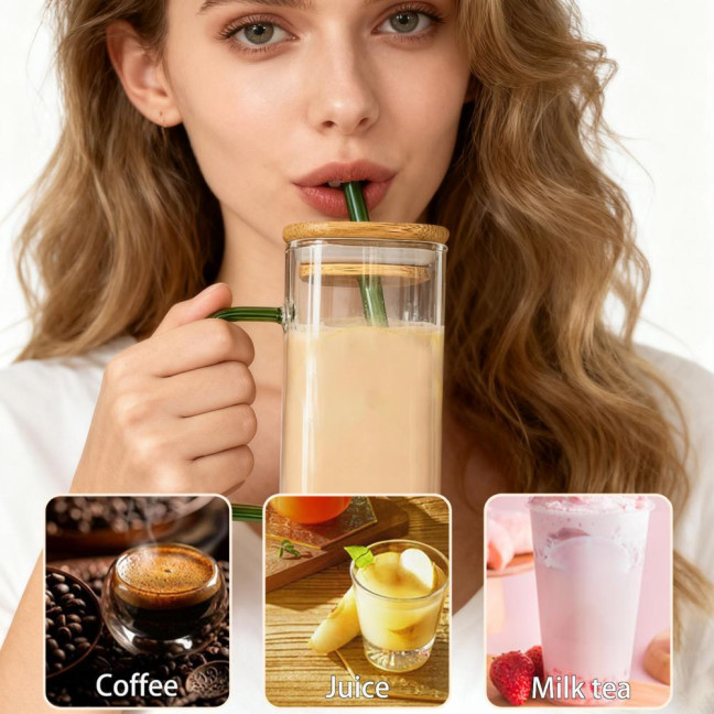 Square Glass Tumbler with Handle And Lid 380ml Transparent Coffee Cup Portable Tea Milk Jar for Hot Cold Drinks Square Glass Tumbler with Handle And Lid 380ml Transparent Coffee Cup Portable Tea Milk Jar for Hot Cold Drinks