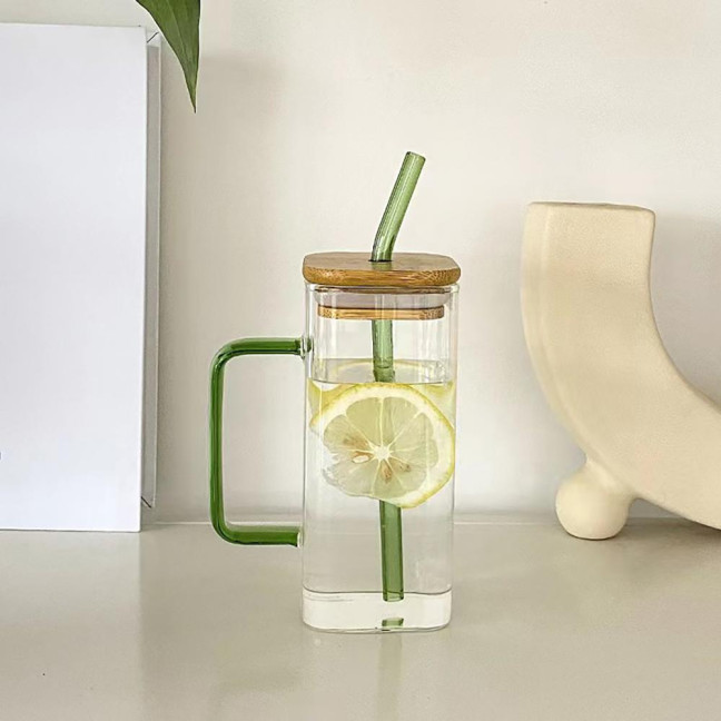 Square Glass Tumbler with Handle And Lid 380ml Transparent Coffee Cup Portable Tea Milk Jar for Hot Cold Drinks Square Glass Tumbler with Handle And Lid 380ml Transparent Coffee Cup Portable Tea Milk Jar for Hot Cold Drinks