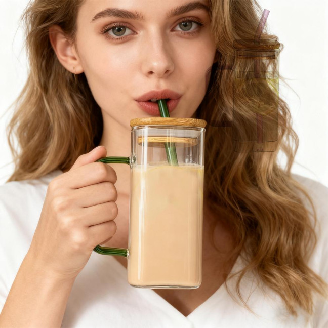 Square Glass Tumbler with Handle And Lid 380ml Transparent Coffee Cup Portable Tea Milk Jar for Hot Cold Drinks Square Glass Tumbler with Handle And Lid 380ml Transparent Coffee Cup Portable Tea Milk Jar for Hot Cold Drinks