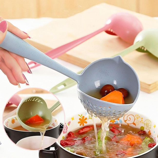 2-In-1 Long Handle Soup Ladle with Strainer Soup Spoon Essential Kitchen Tool for Cooking And Serving Hot Soups