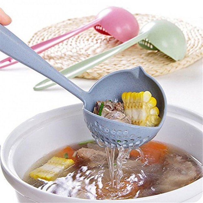 2-In-1 Long Handle Soup Ladle with Strainer Soup Spoon Essential Kitchen Tool for Cooking And Serving Hot Soups 2-In-1 Long Handle Soup Ladle with Strainer Soup Spoon Essential Kitchen Tool for Cooking And Serving Hot Soups
