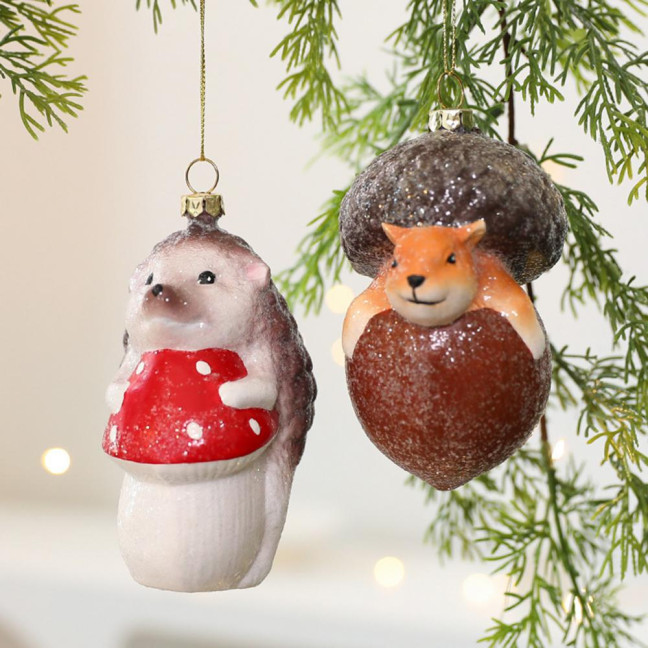 Christmas Tree Decoration Squirrel Hedgehog Christmas Ball Ornaments Xmas Holiday Decor for Home Table Fireplace Office 