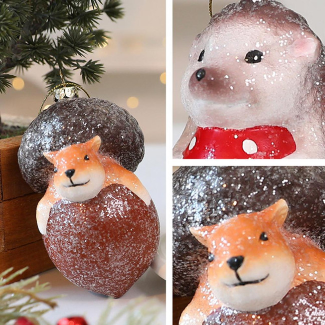 Christmas Tree Decoration Squirrel Hedgehog Christmas Ball Ornaments Xmas Holiday Decor for Home Table Fireplace Office 