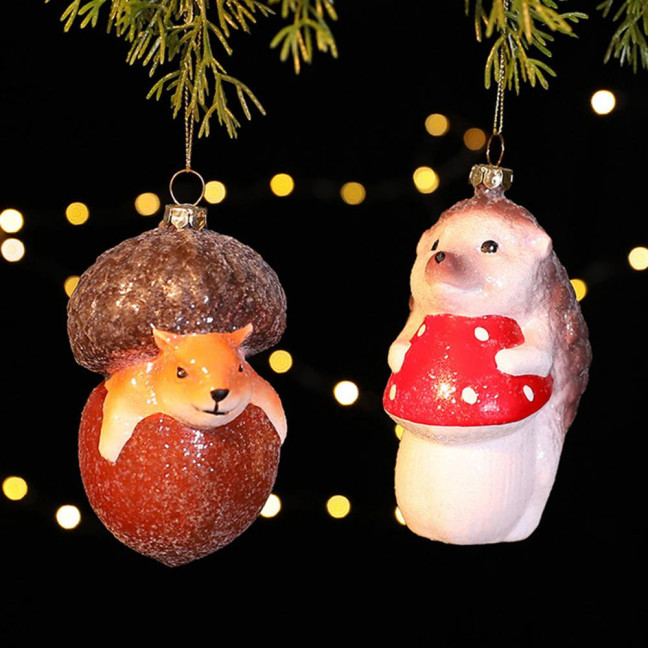 Christmas Tree Decoration Squirrel Hedgehog Christmas Ball Ornaments Xmas Holiday Decor for Home Table Fireplace Office 