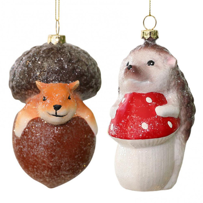 Christmas Tree Decoration Squirrel Hedgehog Christmas Ball Ornaments Xmas Holiday Decor for Home Table Fireplace Office 