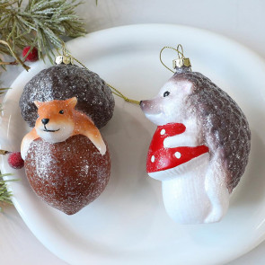 Christmas Tree Decoration Squirrel Hedgehog Christmas Ball Ornaments Xmas Holiday Decor for Home Table Fireplace Office 