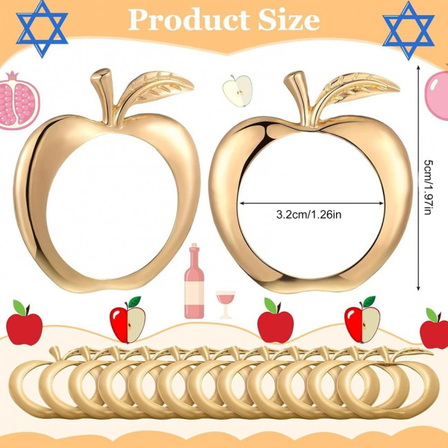 6Pcs Fruit Napkin Rings Jewish New Year Napkin Rings Decorative Alloy Napkin Holders for Rosh Hashanah Christmas Weddings Parties