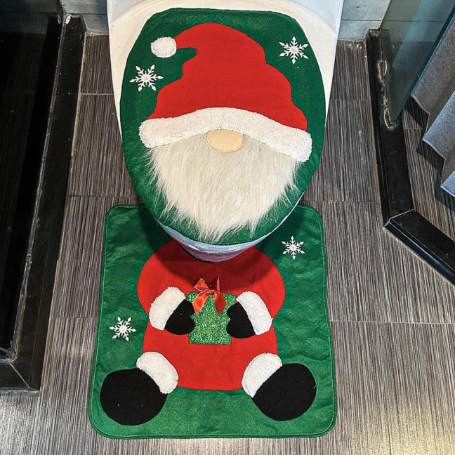 Santa Toilet Seat Cover 2-Piece Christmas Bathroom Set Santa Claus Toilet Seat Cover And Mat Set for New Year Indoor Bathroom Decor