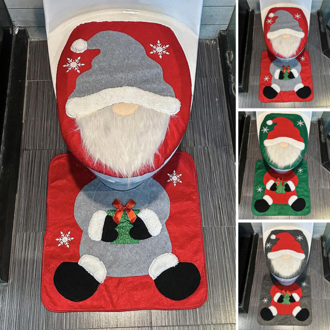 Santa Toilet Seat Cover 2-Piece Christmas Bathroom Set Santa Claus Toilet Seat Cover And Mat Set for New Year Indoor Bathroom Decor