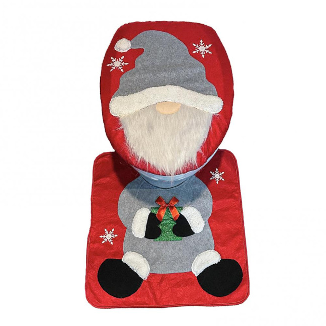 Santa Toilet Seat Cover 2-Piece Christmas Bathroom Set Santa Claus Toilet Seat Cover And Mat Set for New Year Indoor Bathroom Decor
