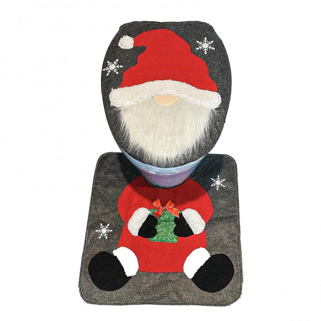 Santa Toilet Seat Cover 2-Piece Christmas Bathroom Set Santa Claus Toilet Seat Cover And Mat Set for New Year Indoor Bathroom Decor