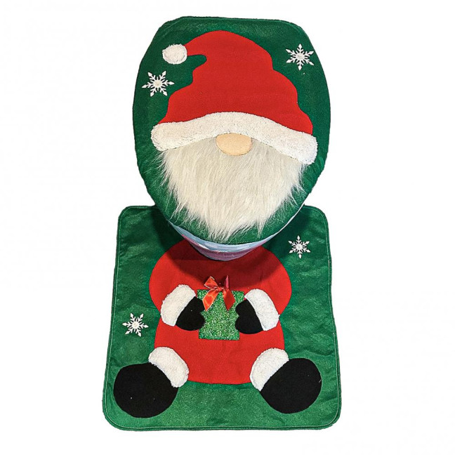 Santa Toilet Seat Cover 2-Piece Christmas Bathroom Set Santa Claus Toilet Seat Cover And Mat Set for New Year Indoor Bathroom Decor