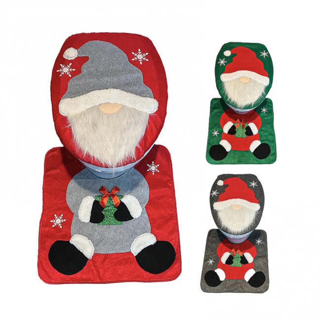 Santa Toilet Seat Cover 2-Piece Christmas Bathroom Set Santa Claus Toilet Seat Cover And Mat Set for New Year Indoor Bathroom Decor