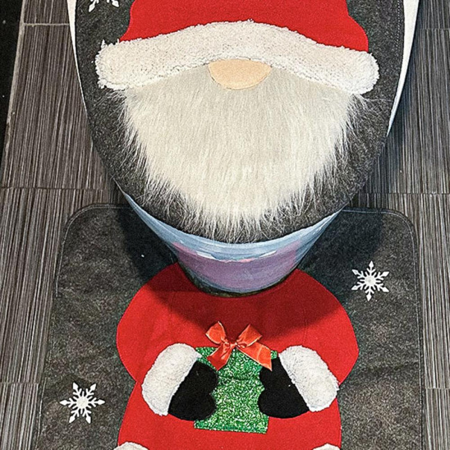 Santa Toilet Seat Cover 2-Piece Christmas Bathroom Set Santa Claus Toilet Seat Cover And Mat Set for New Year Indoor Bathroom Decor