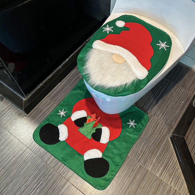 Santa Toilet Seat Cover 2-Piece Christmas Bathroom Set Santa Claus Toilet Seat Cover And Mat Set for New Year Indoor Bathroom Decor