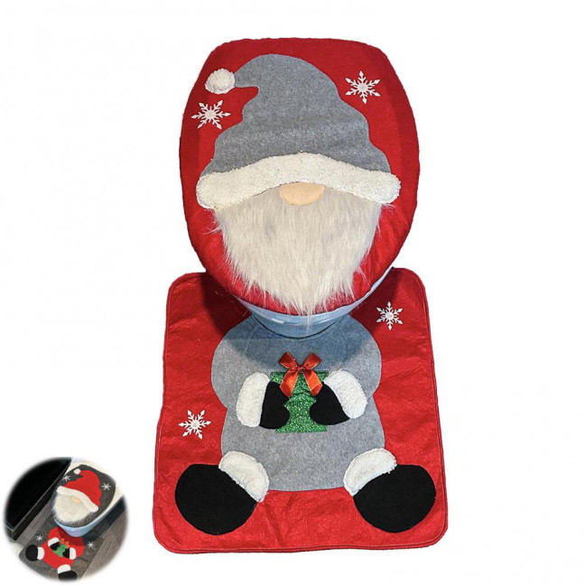 Santa Toilet Seat Cover 2-Piece Christmas Bathroom Set Santa Claus Toilet Seat Cover And Mat Set for New Year Indoor Bathroom Decor