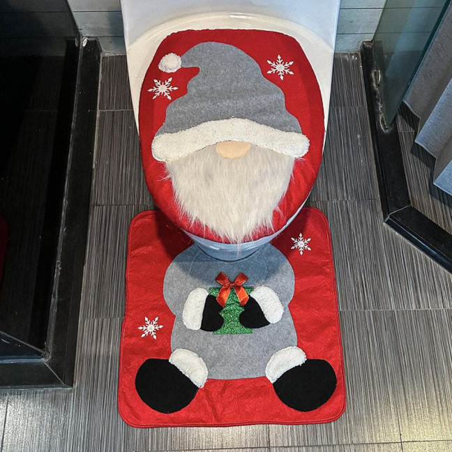 Santa Toilet Seat Cover 2-Piece Christmas Bathroom Set Santa Claus Toilet Seat Cover And Mat Set for New Year Indoor Bathroom Decor