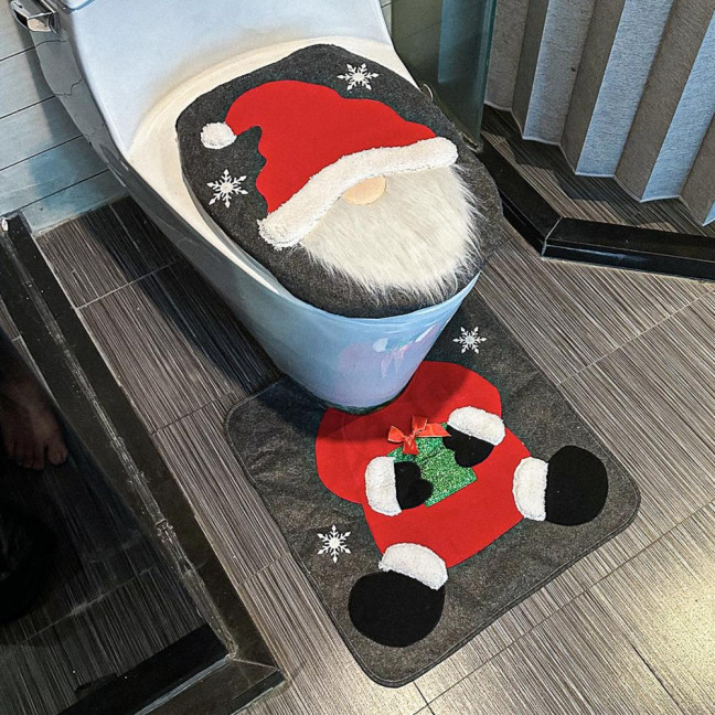 Santa Toilet Seat Cover 2-Piece Christmas Bathroom Set Santa Claus Toilet Seat Cover And Mat Set for New Year Indoor Bathroom Decor