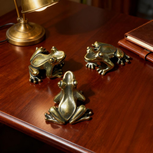 Mini Brass Frog Figurine 1 Inch Tiny Lucky Pocket Talisman Small Copper Frog Animal Statue for Garden Yard Balcony Zen Meditation Shelf Decor